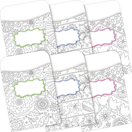 Barker Creek Color Me! In My Garden Peel & Stick Library Pockets, Multi-Designs, 60/Set, PK60 3846